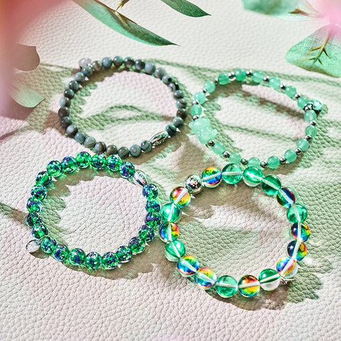 Bracelet tendance en verre galaxie avec lune émeraude | Argent sterling 925